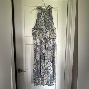 Adrianna Papell Halter Maxi Dress Size 12 Blue Floral Print Sleeveless Gown